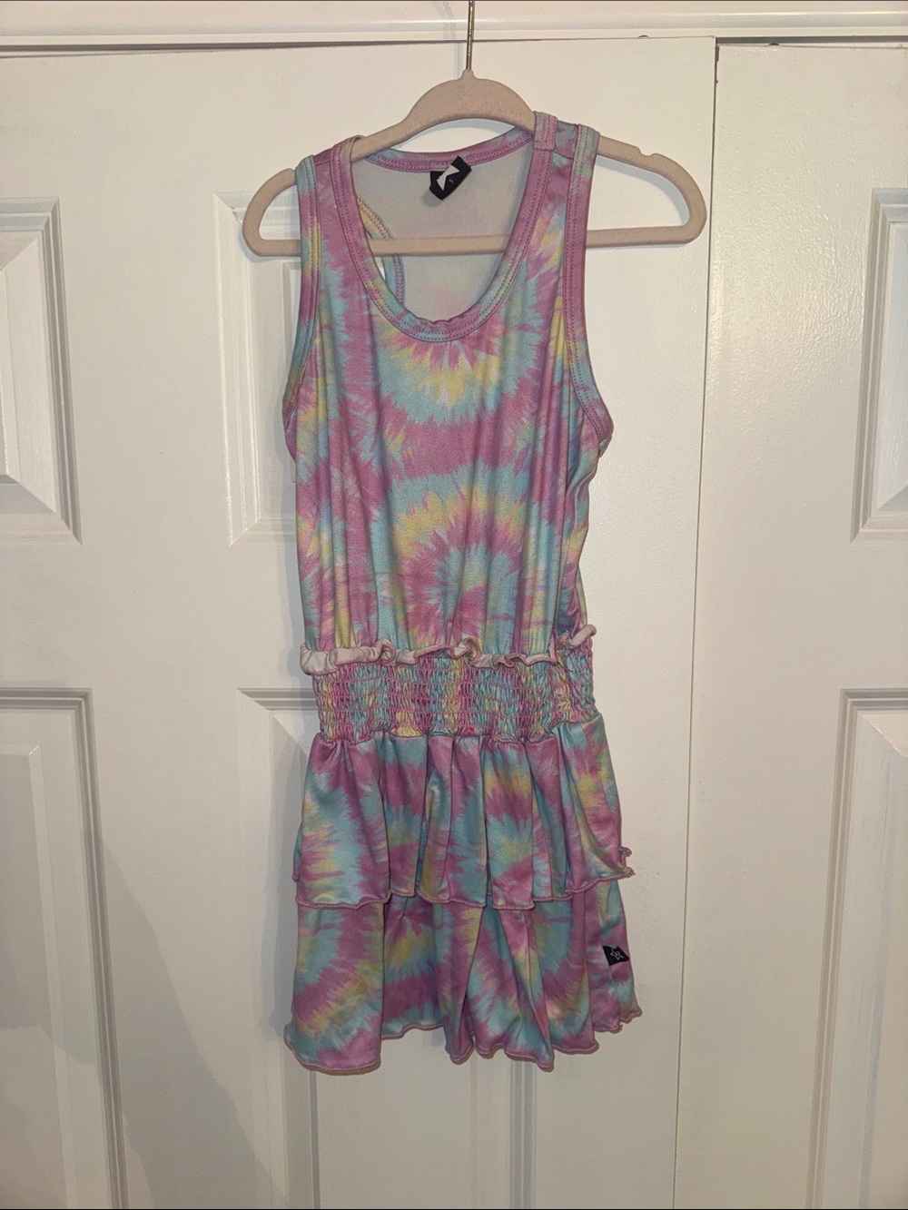 Pixielane Girls' Tie-Dye Ruffle Tank Dress - Pastel Pink & Blue